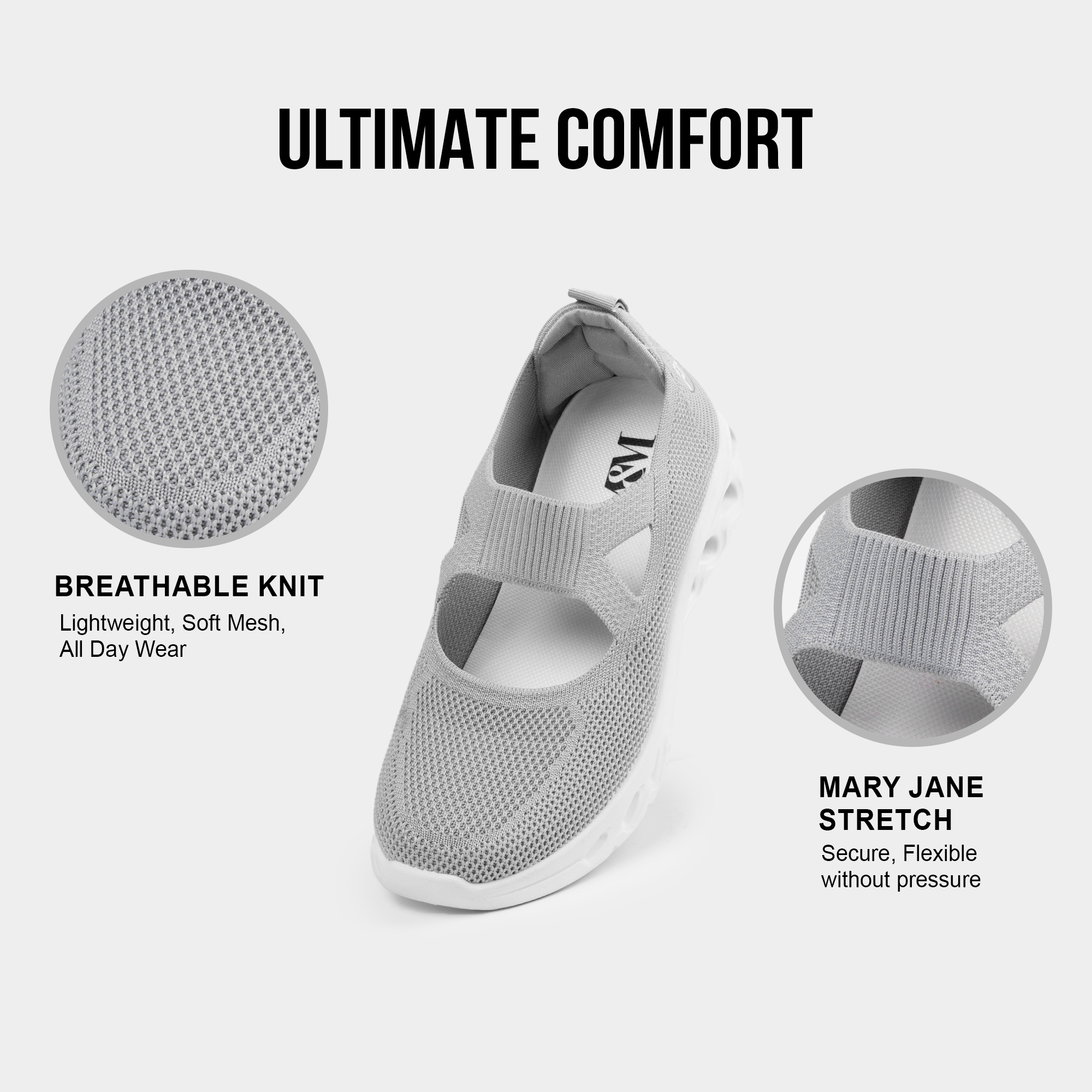 A&M Women's Slip On Comfortable Trainers with Memory Foam Walking Running Shoes in Grey Navy & Black (style 3)