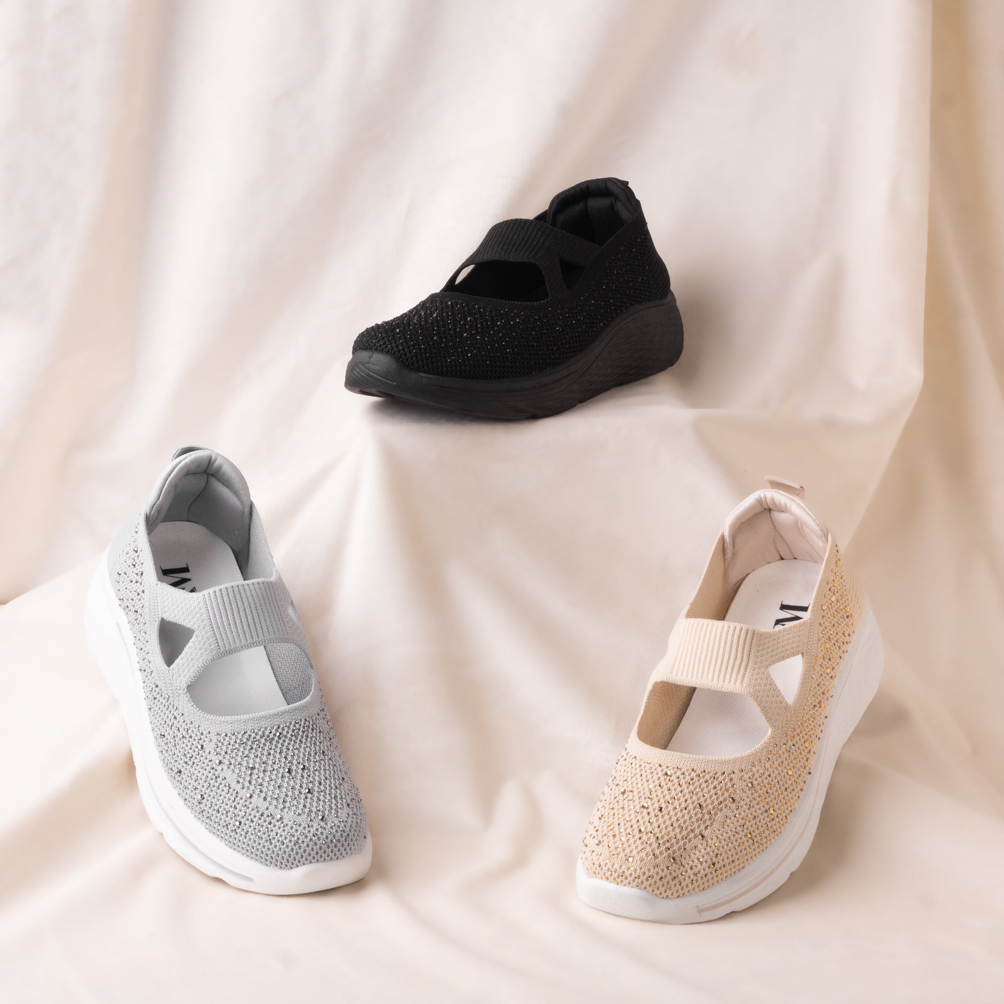 A&M Women's Sparkly Slip On Knitted Trainers with Memory Foam Comfort Fit Athletic & Comfortable Trainers (style 5)