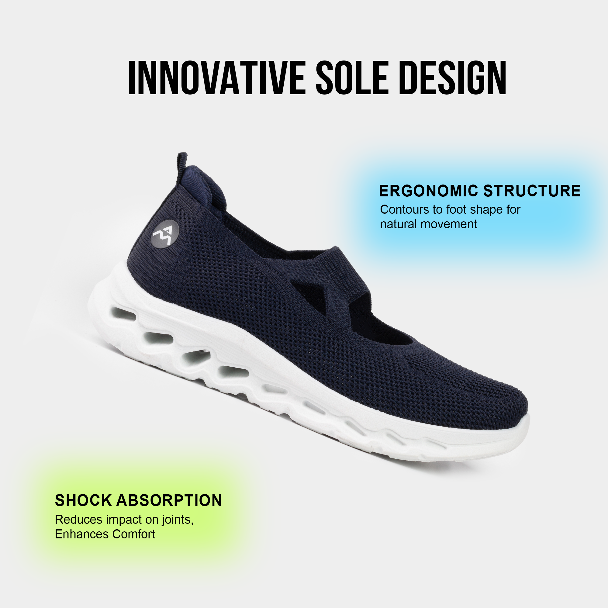 A&M Women's Slip On Comfortable Trainers with Memory Foam Walking Running Shoes in Grey Navy & Black (style 3)