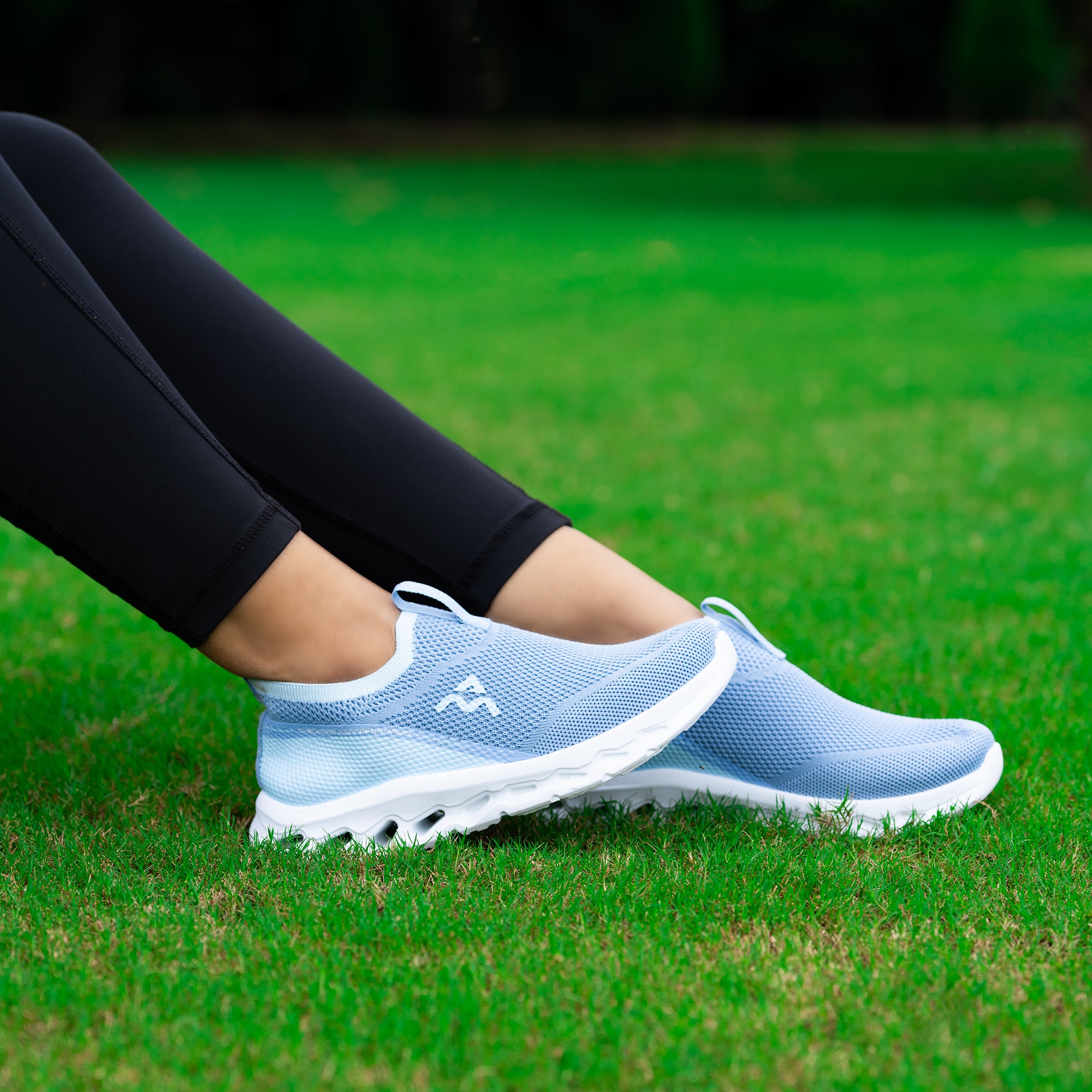 A&M Women's Slip On Walking Running Knitted Trainers - Comfortable & Stylish Sneakers in Blue Black & Beige (style 4)