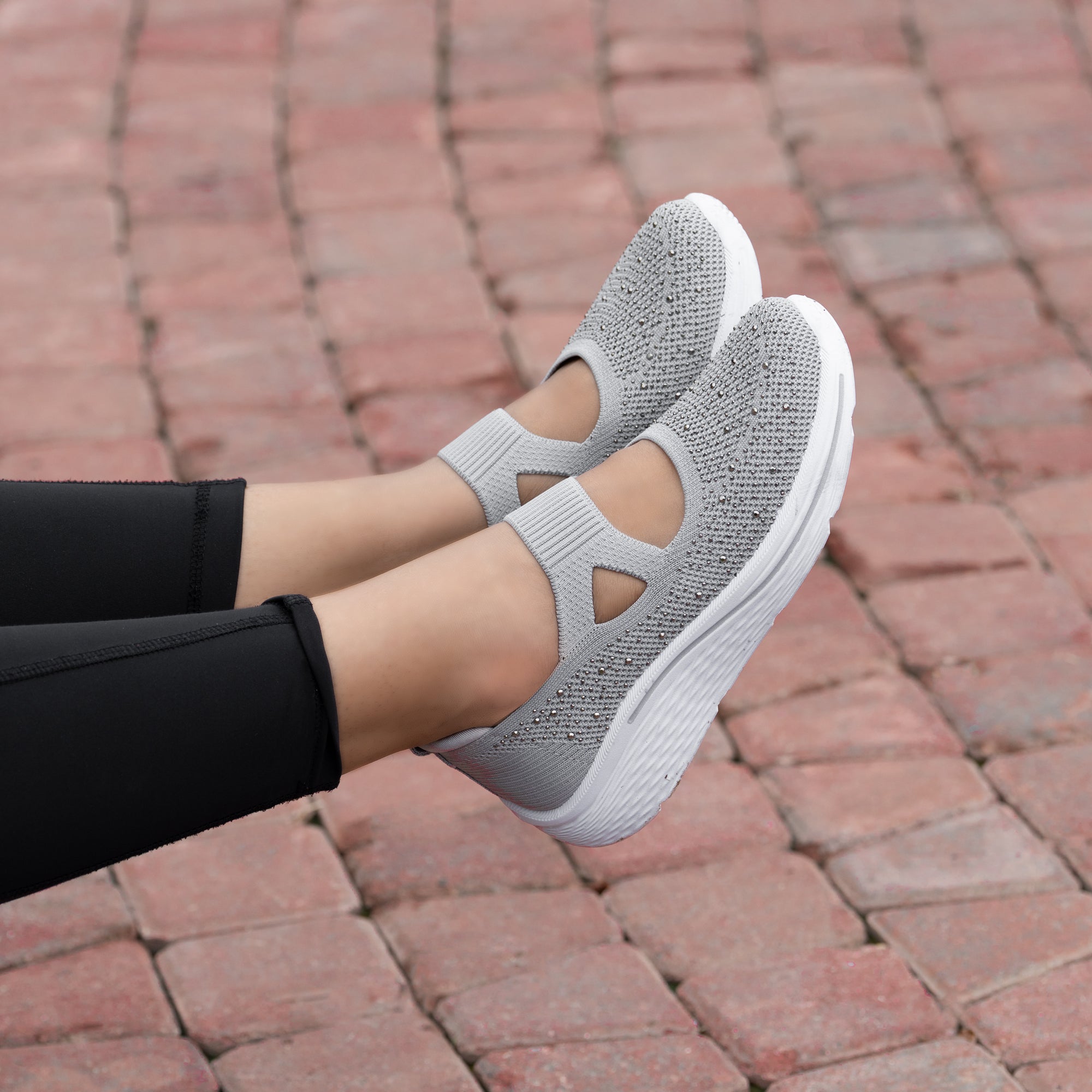 A&M Women's Sparkly Slip On Knitted Trainers with Memory Foam Comfort Fit Athletic & Comfortable Trainers (style 5)