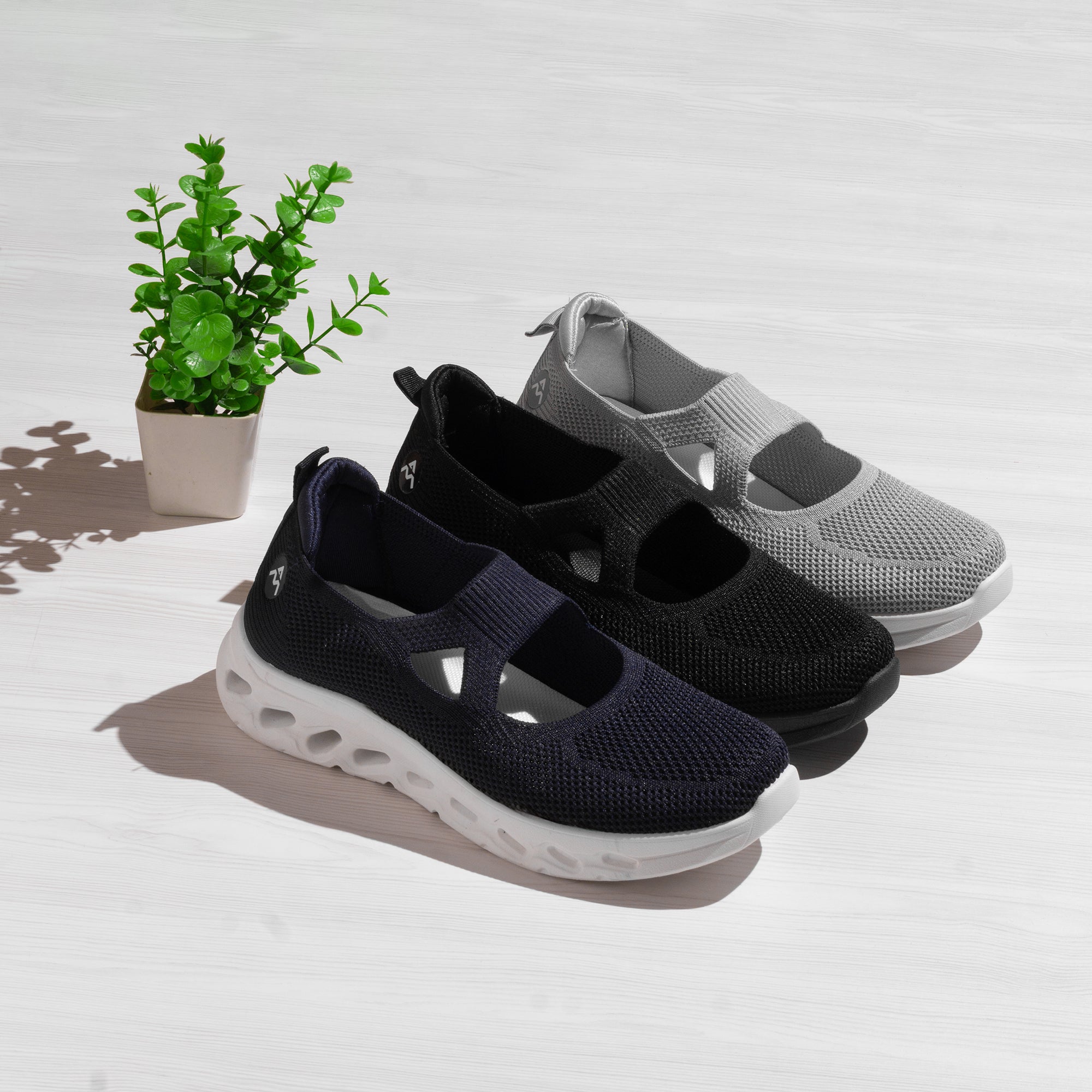 A&M Women's Slip On Comfortable Trainers with Memory Foam Walking Running Shoes in Grey Navy & Black (style 3)