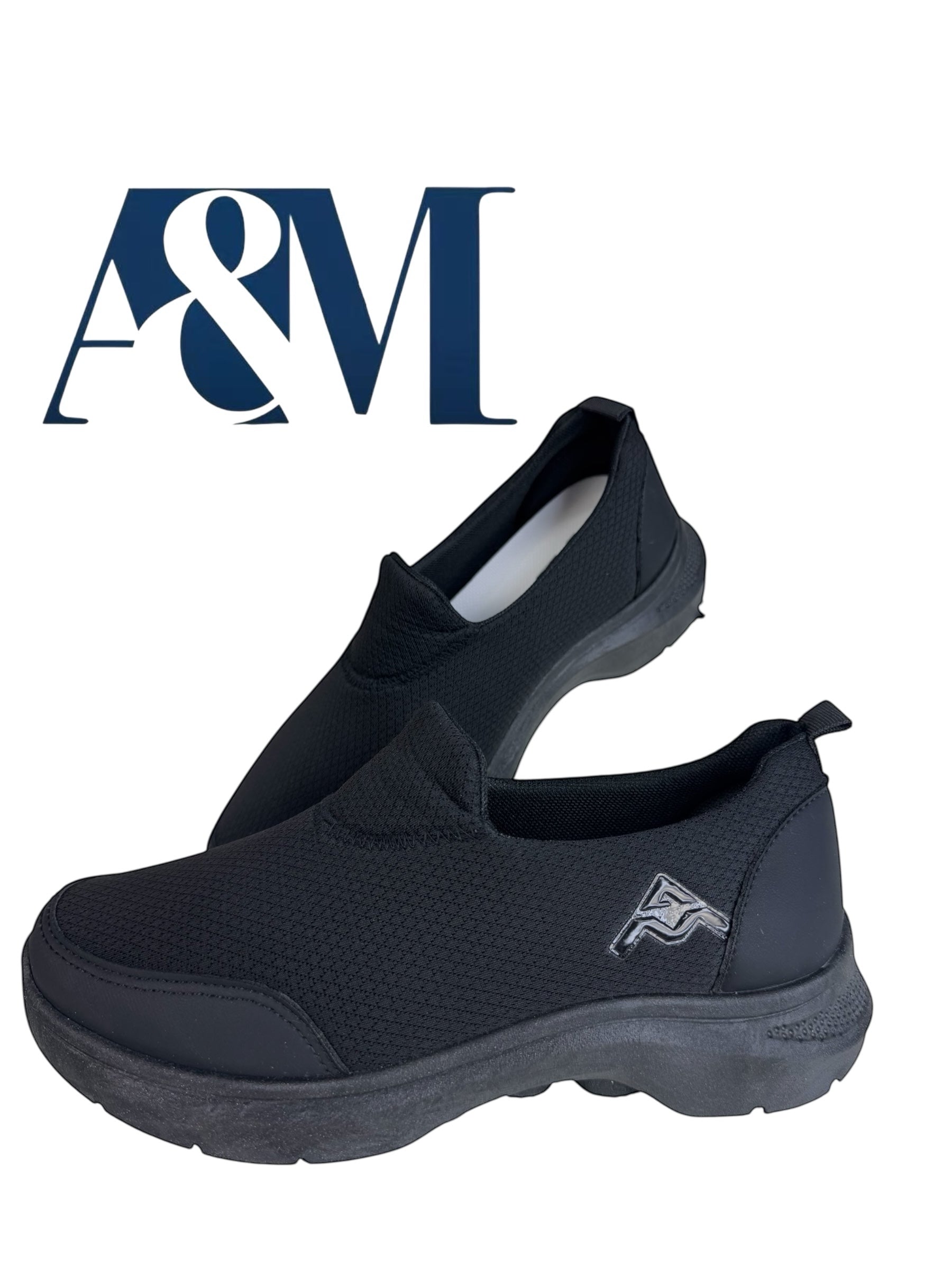 A&M Women's Slip On Comfortable Trainers with Memory Foam Technology Trending Shoes Navy Blue & Black (style 1)