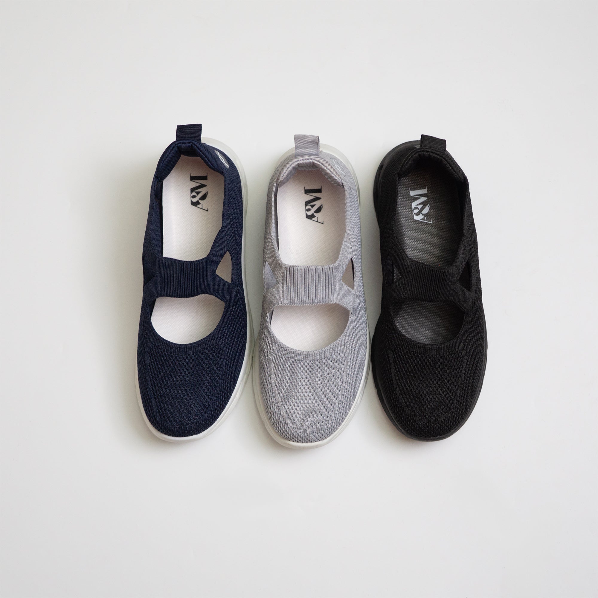 A&M Women's Slip On Comfortable Trainers with Memory Foam Walking Running Shoes in Grey Navy & Black (style 3)