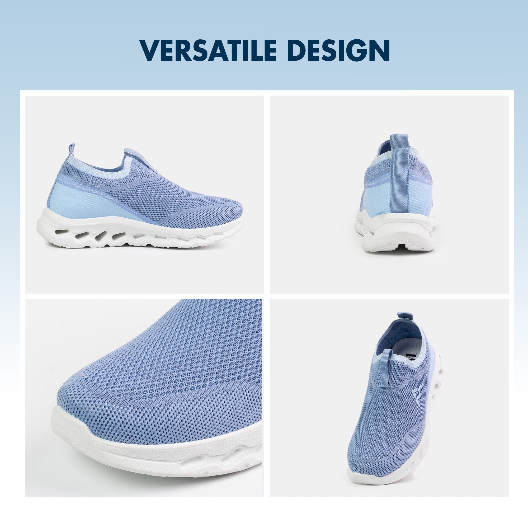 A&M Women's Slip On Walking Running Knitted Trainers - Comfortable & Stylish Sneakers in Blue Black & Beige (style 4)