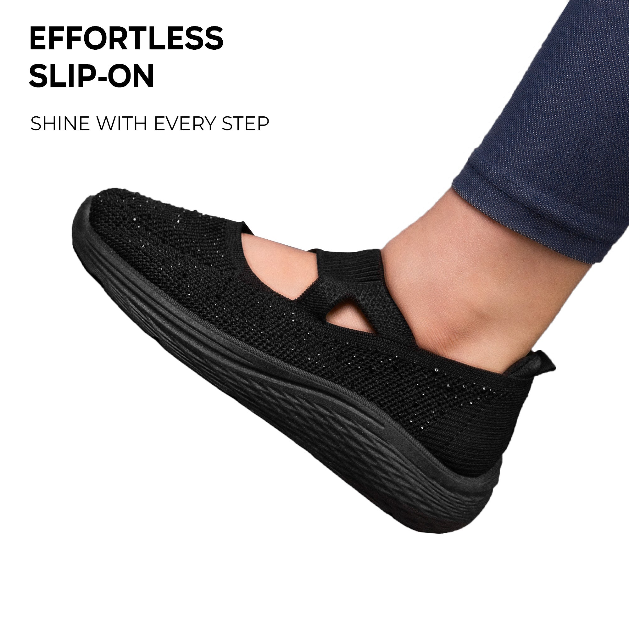 A&M Women's Sparkly Slip On Knitted Trainers with Memory Foam Comfort Fit Athletic & Comfortable Trainers (style 5)