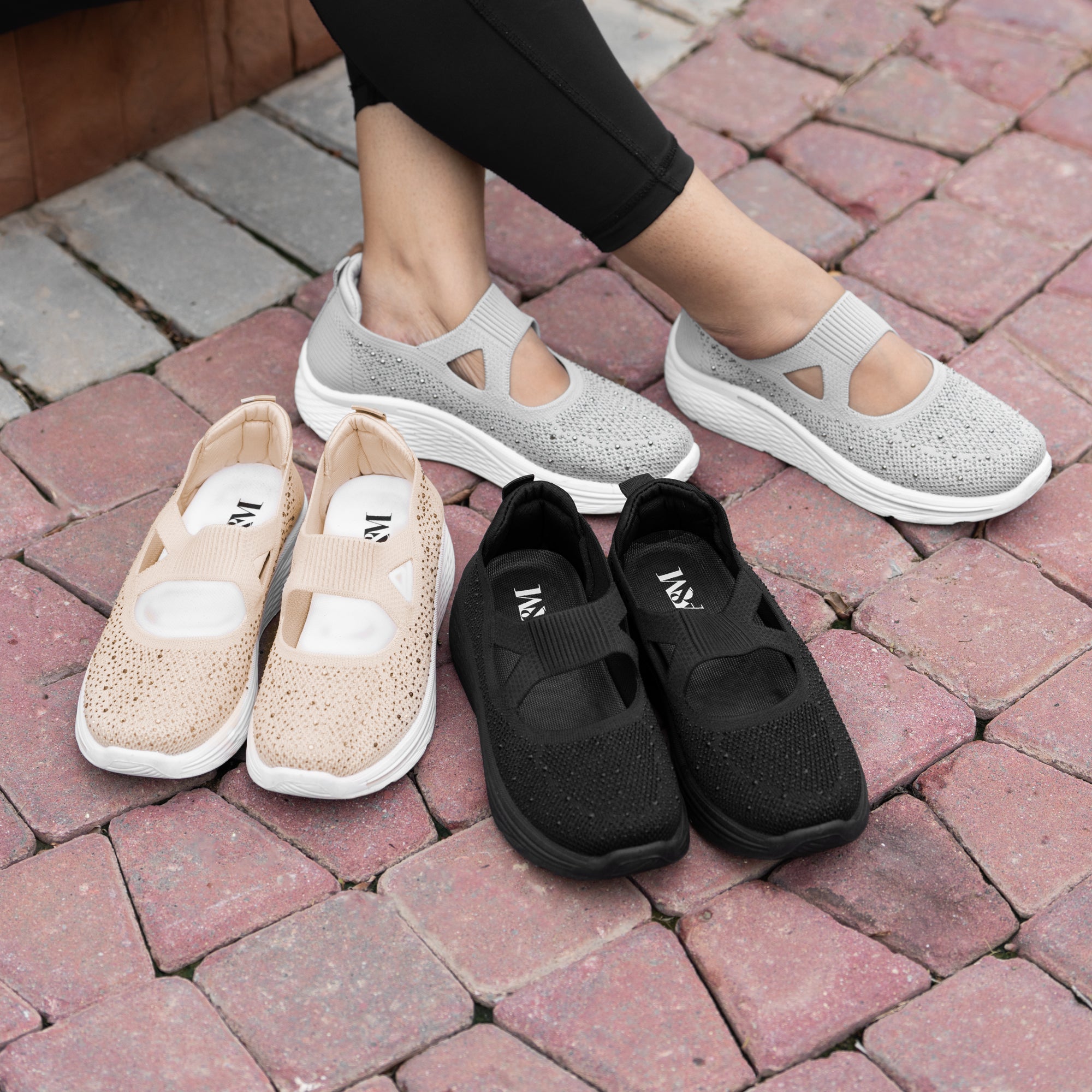 A&M Women's Sparkly Slip On Knitted Trainers with Memory Foam Comfort Fit Athletic & Comfortable Trainers (style 5)