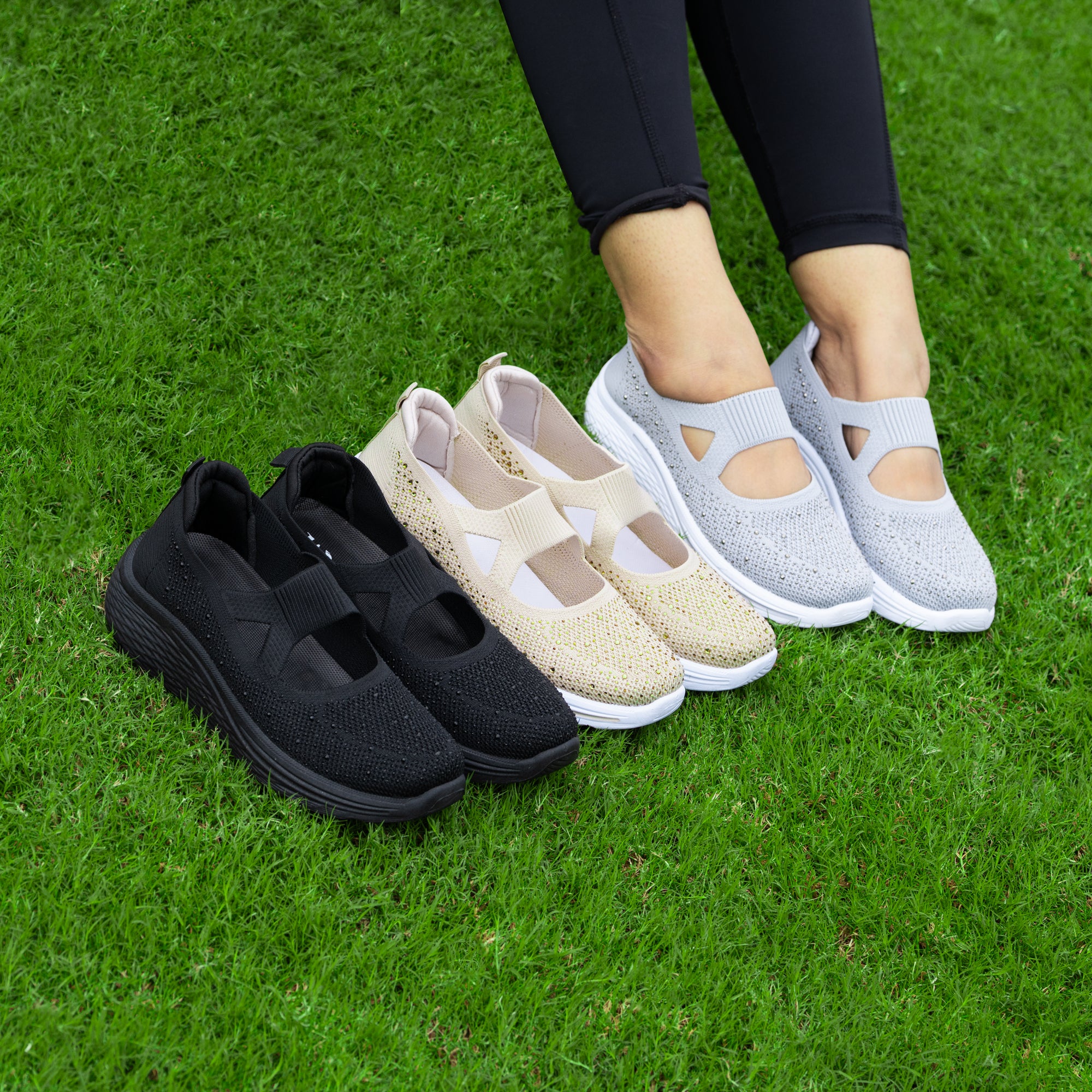 A&M Women's Sparkly Slip On Knitted Trainers with Memory Foam Comfort Fit Athletic & Comfortable Trainers (style 5)