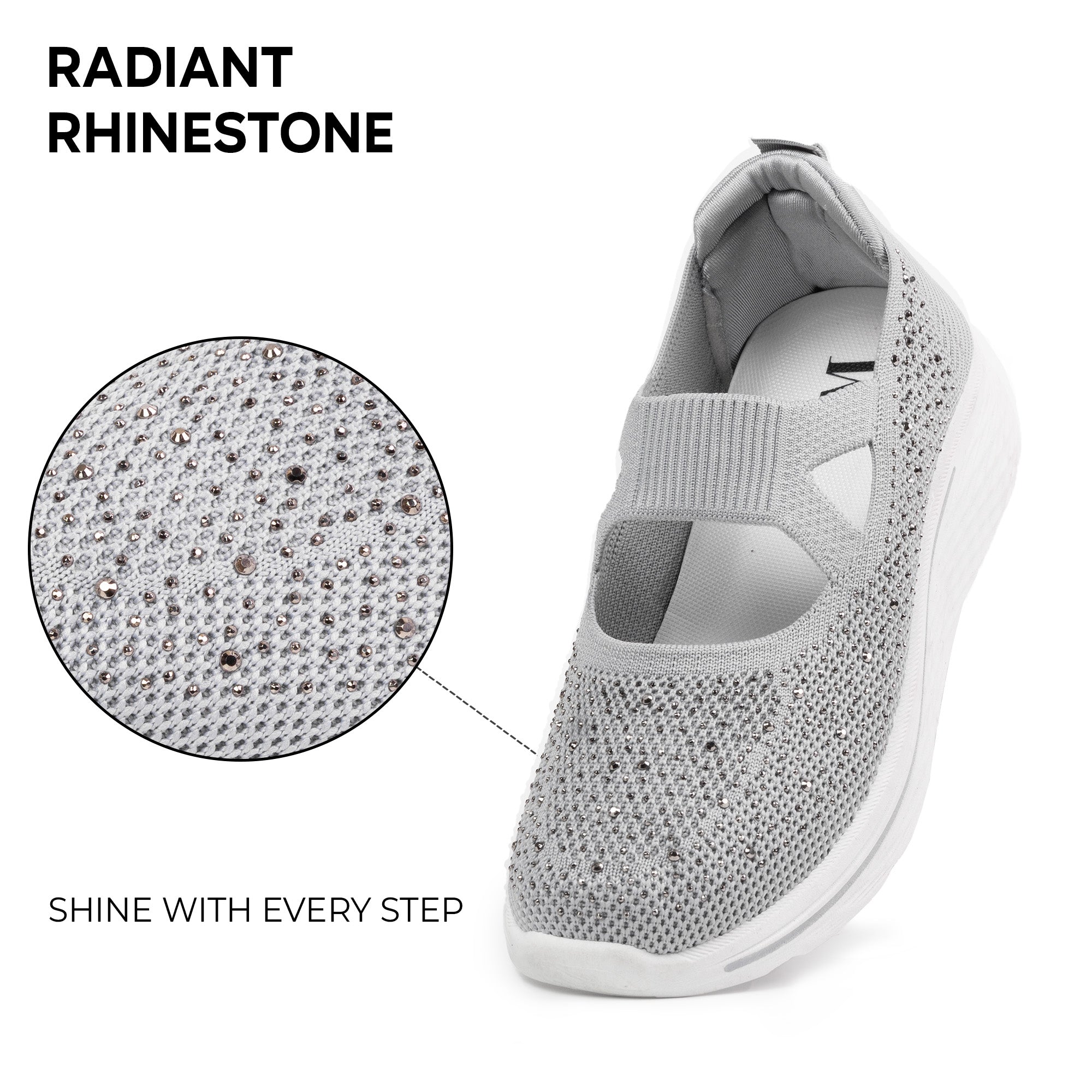 A&M Women's Sparkly Slip On Knitted Trainers with Memory Foam Comfort Fit Athletic & Comfortable Trainers (style 5)