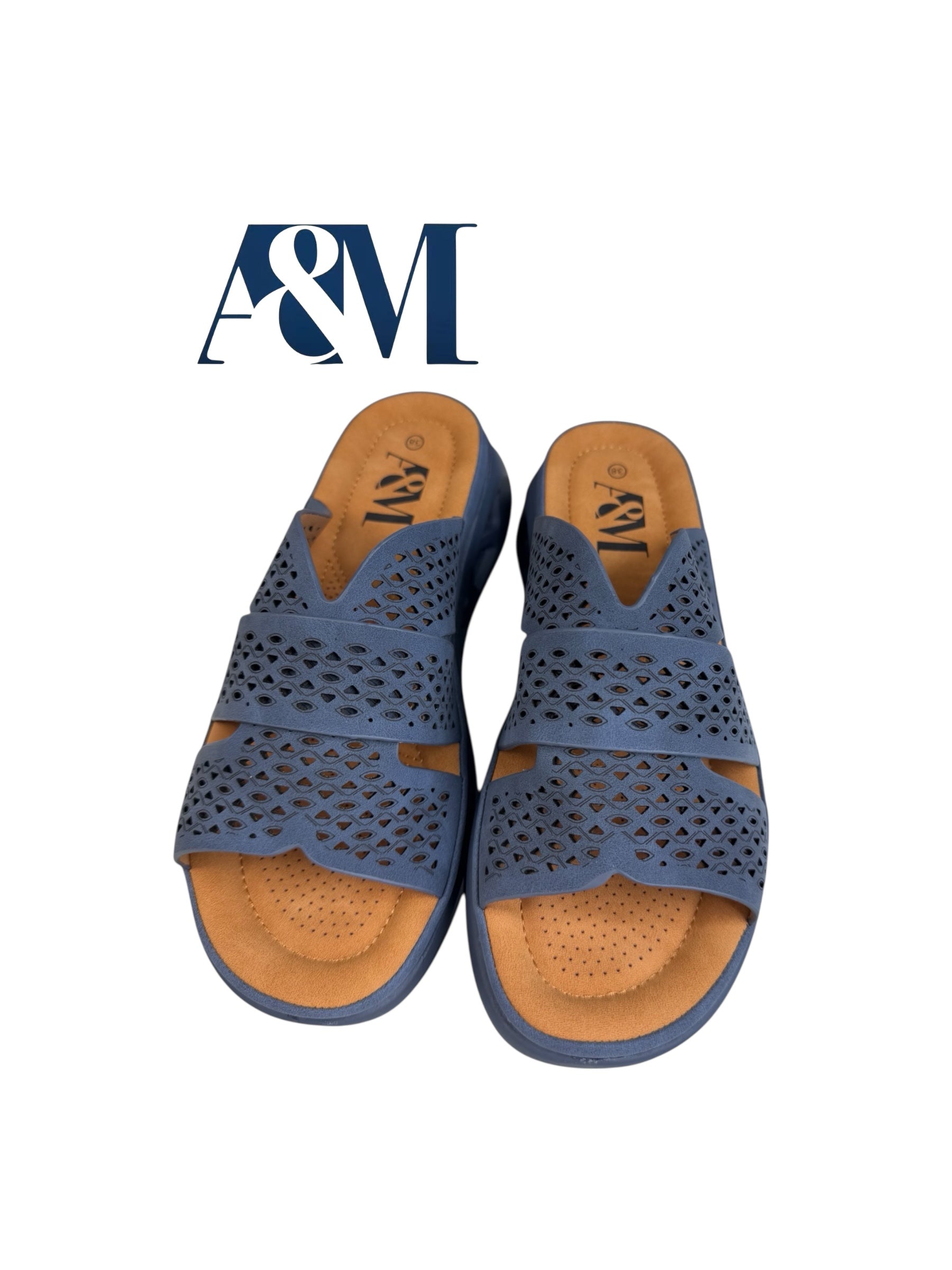 A&M Women's Exclusive Memory Foam Wedge Slip On Sandals - Comfortable & Stylish Navy Blue Shoes